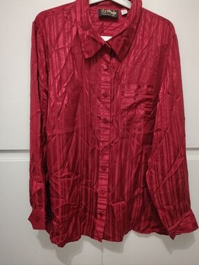 VTG Bob Mackie Wearable Art 100% Silk Blouse XL Burgundy Stripe 90s